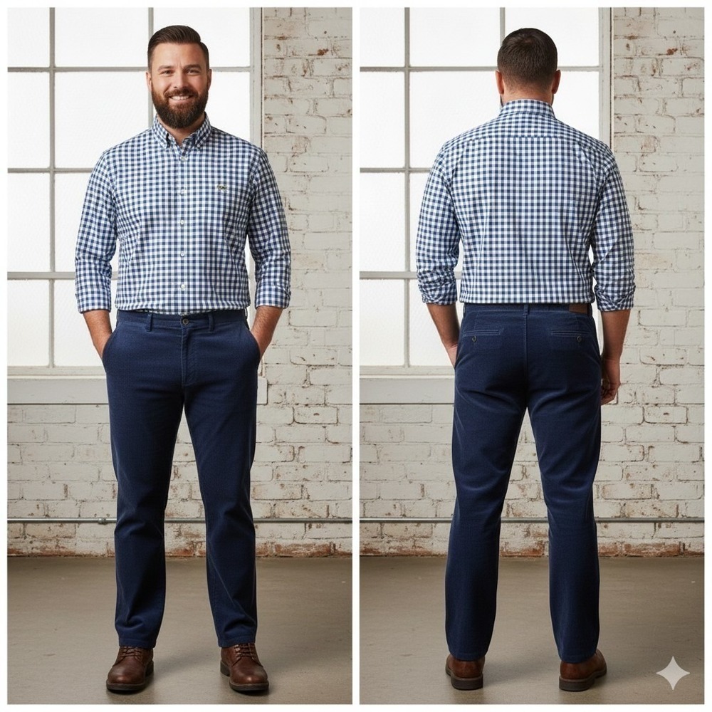 LACOSTE Regular Fit Gingham Shirt 45 Blue White Check Long Sleeve Cotton